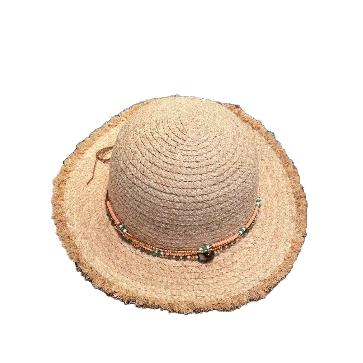 Cappello da sole in rafia stile hepburn con perline donna_voghion.com