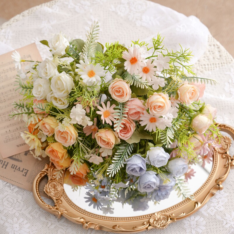 Rose and Daisy Bouquet, Cross-Border Artificial Flower Manufacturer, Fake Flowers and Green Plants Wholesale, Wedding Decoration Crafts, Ins Style Rose and Daisy Bouquet, Cross-Border Artificial Flower Manufacturer, Fake Flowers and Green Plants Wholesale, Wedding Decoration Crafts, Ins Style