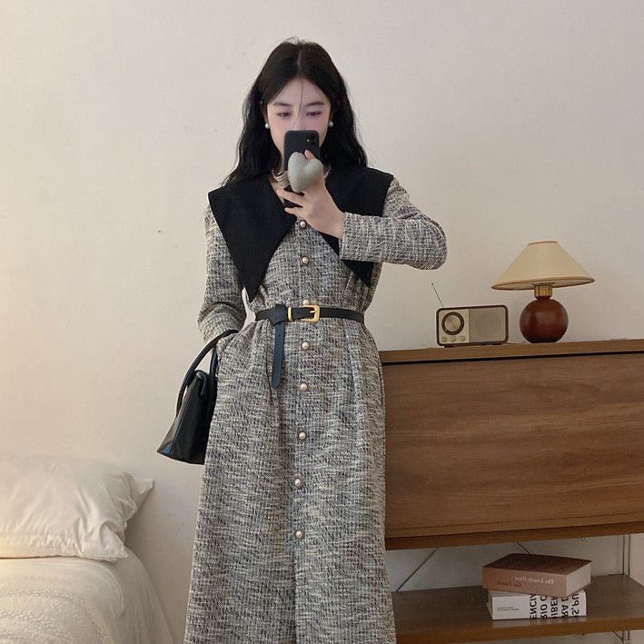 2025 New Autumn and Winter Fashion Dress Women's Doll Collar Retro Niche Long-Sleeved Slim Waist Long Skirt Trendy 2025 New Autumn and Winter Fashion Dress Women's Doll Collar Retro Niche Long-Sleeved Slim Waist Long Skirt Trendy
