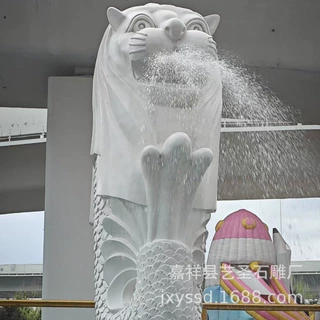 源头厂家定制石雕喷水动物  景区公园花岗岩狮头鱼尾喷水雕塑价格