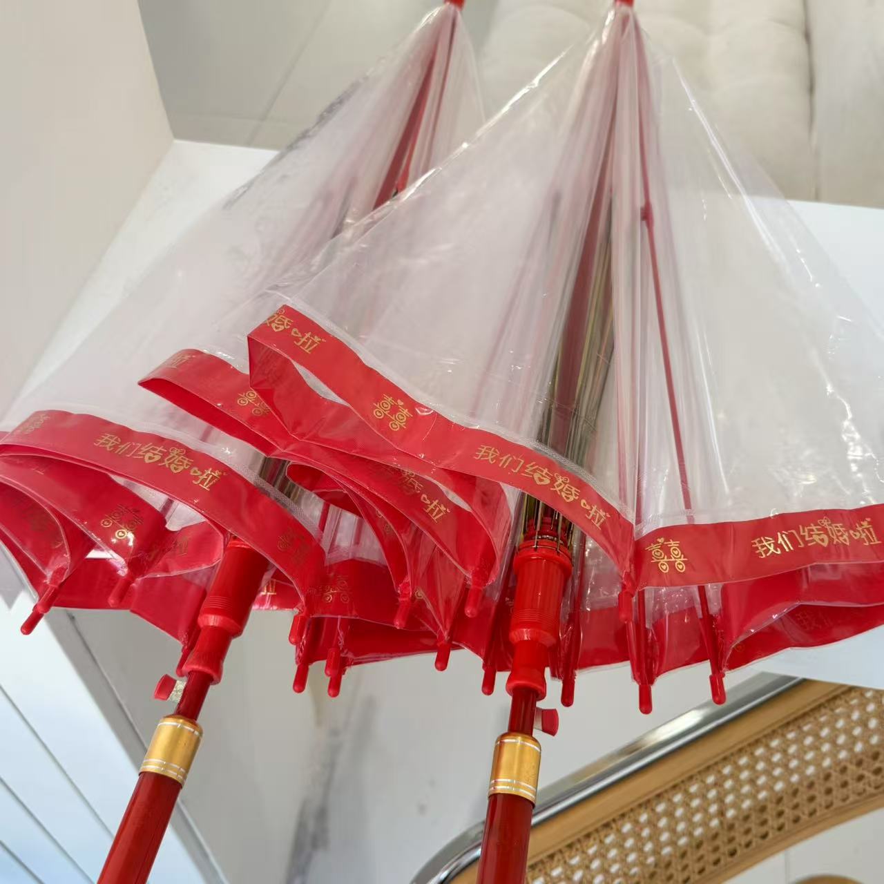 结婚红伞新娘雨伞中式ins婚伞迎亲婚礼陪嫁接亲出嫁喜伞婚庆用品