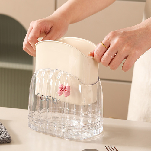 Simple Cream Style Chopstick Holder Kitchen Multi-functional Utensil Chopstick Storage Box Double Layer Drain Moldproof Chopstick Tub Dropshipping