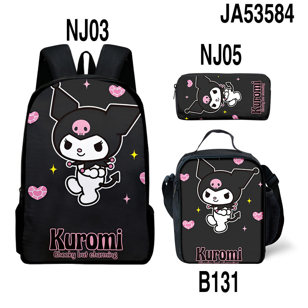 Promoción del nuevo Sanrio Kulomi kuromi mochila para estudiantes bolso de tres piezas bolso pequeño bolso de hombro libro