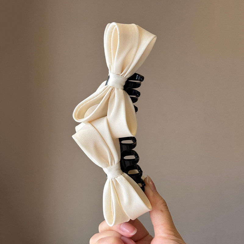 1# [off-white] satin bow banana clip, approximately 13cm