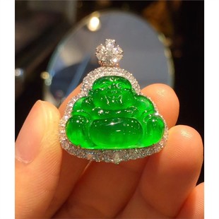 Imperial Green Ice Jade Pendant Laughing Buddha Maitreya Buddha Jade Pendant Jade Treatment Unisex Pendant Bright Green Full Green