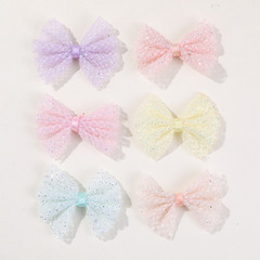 韓版彩色兒童亮片網紗蝴蝶結領結頭飾DIY髮飾頭飾女配件材料批發