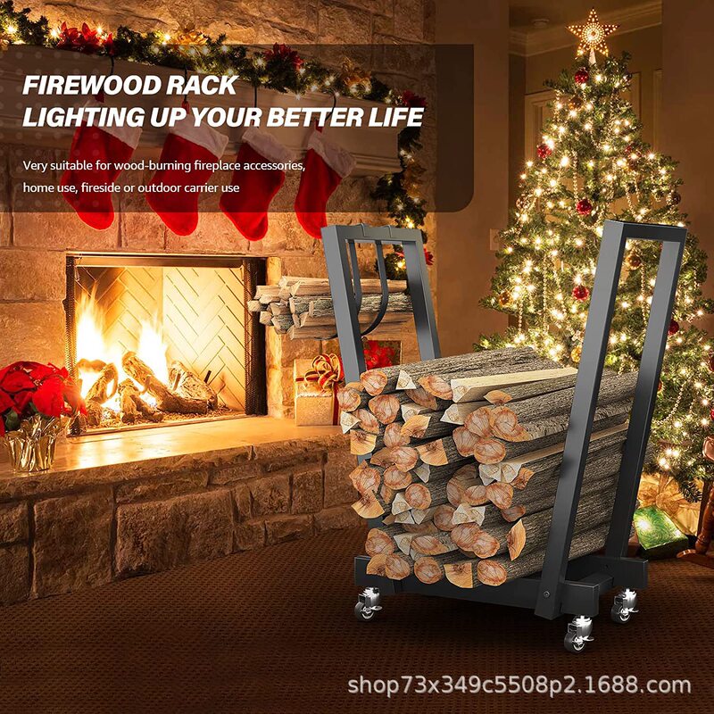 Cross-border outdoor firewood rack indoor fireplace wood wood rack courtyard heavy wooden pile storage rack with wheels Cross-border outdoor firewood rack indoor fireplace wood wood rack courtyard heavy wooden pile storage rack with wheels