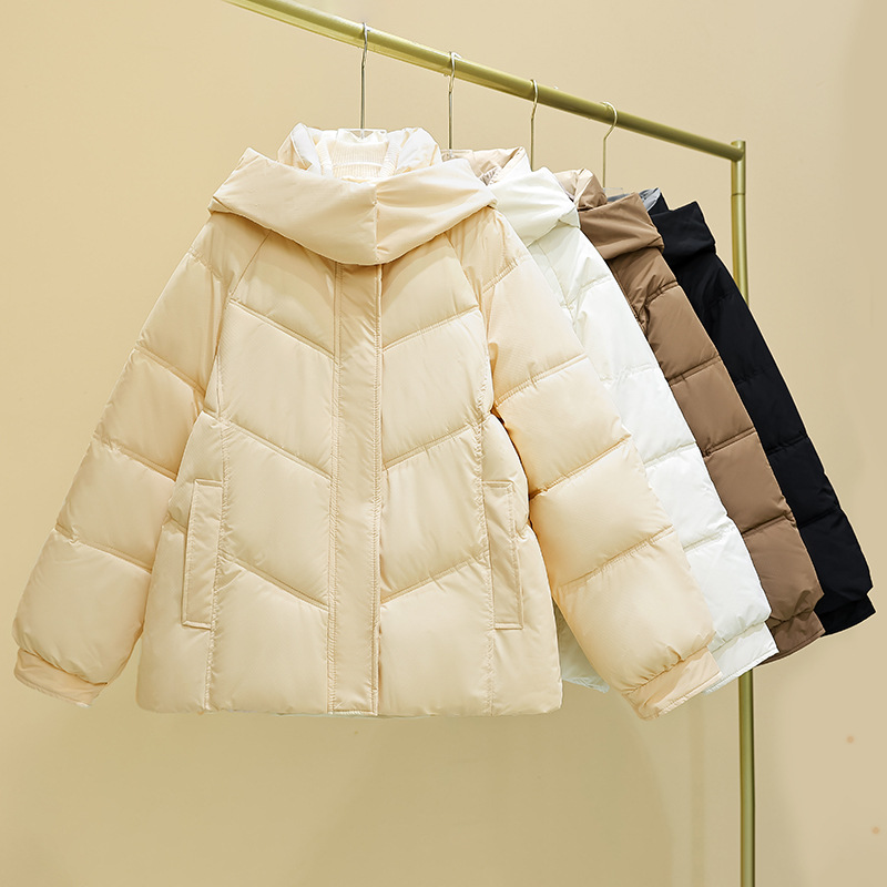 2024. gada ziemas jaunā korejiešu dūnu sieviešu brīvā kapuces īsā jaka ar kokvilnas mēteli, biezs studentu maizes gabals, moderns mētelis_voghion.com