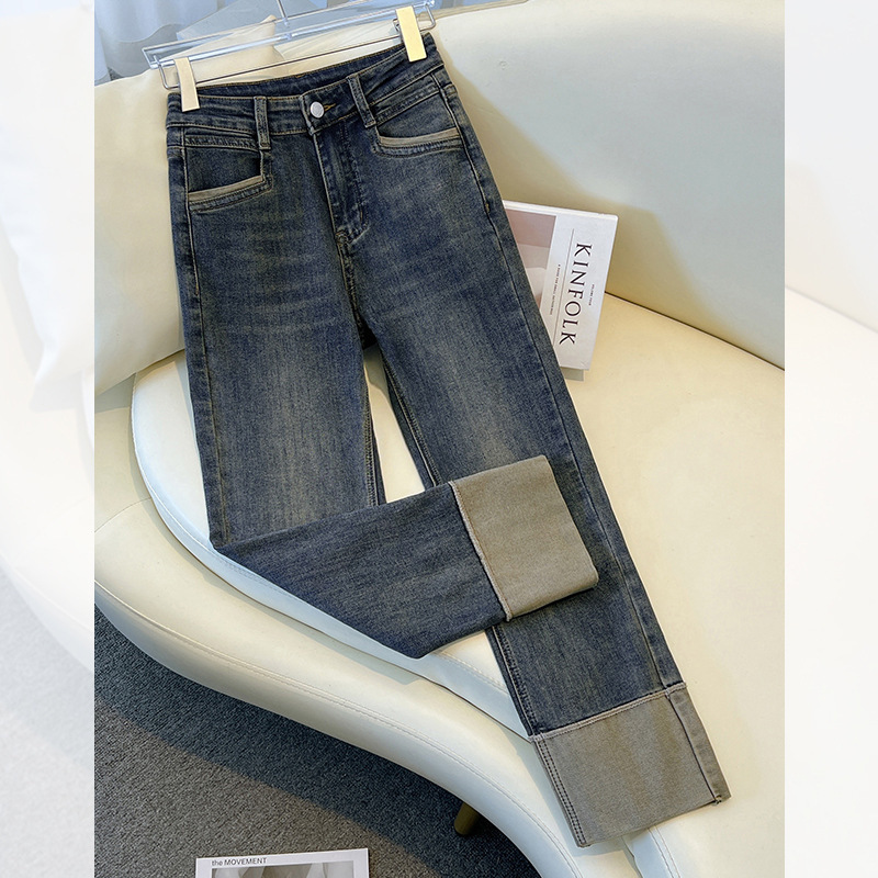 Smoked Pipe Jeans for Women, Autumn and Winter 2025 New Style, This Year's Popular Hot Item, Petite Retro Slimming Cropped Straight-Leg Pants
