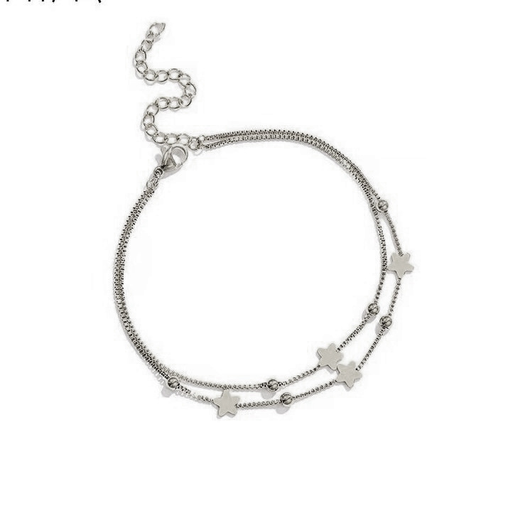 Estilo coreano tobillera de acero de titanio de las mujeres no se desvanece simple de doble capa de cinco puntas Estrella de oro rosa Mori elegante tobillera de tobillo de todos los partidos