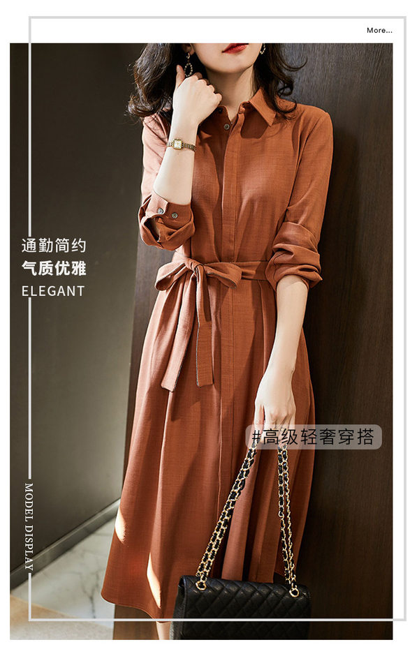 Váy sơ mi nữ tay dài cổ lật thiết kế dáng chữ A thanh lịch — Màu cam chi tiết 1