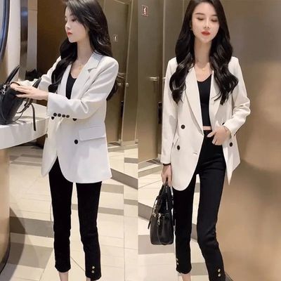 小衆設計感免燙西裝外套女2022春秋新款休閑時尚白色小西服上衣