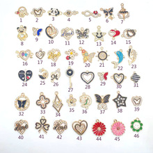 跨境diy韩版双吊蝴蝶爱心饰品配件滴油合金点钻项链手链小挂件