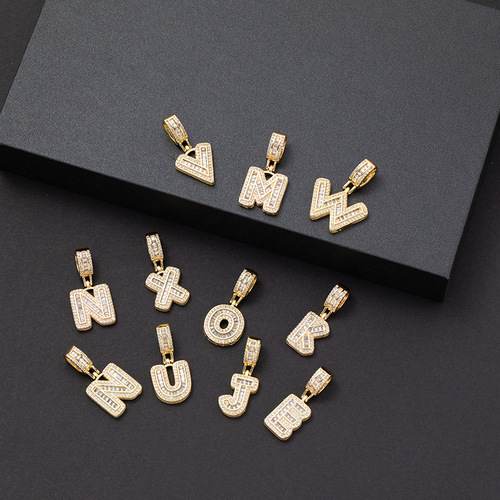 Cross-border Western and Eastern style candy crystal zirconium hip-hop letter pendant jewelry accessories men ABC letter necklace pendant