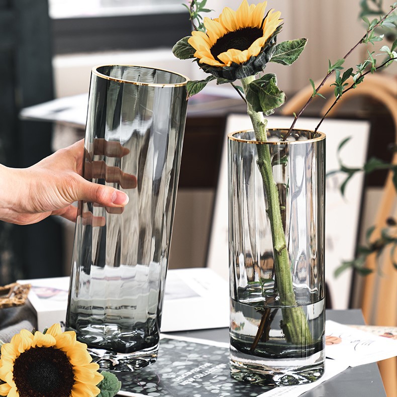 Zeyan gold-painted glass vase sun flower base creative water-raised rich bamboo lily straight vase home decoration