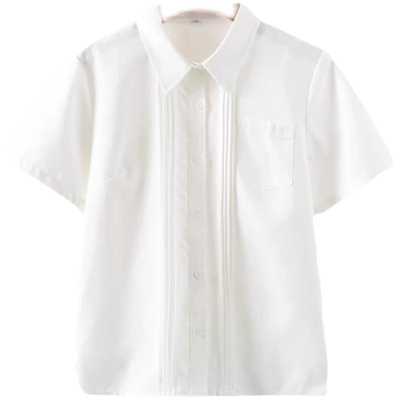 JK 셔츠 긴 소매 반팔 아코디언 플리츠 기본 일본 대학 스타일 다목적 흰색 셔츠 여성 여름 루즈 탑