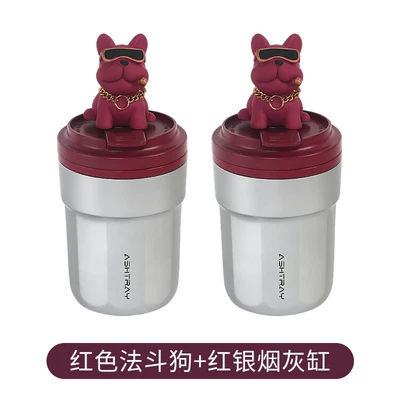 Car ashtray with light, Car ashtray - wine-red-ashtray-red-french-bulldog2-pieces