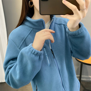 C3O Autumn and Winter Polar Fleece Coat Snowflake Fleece Women's Fine Fleece Fleece Fleece Collar Thickened Cardigan Sports Outdoor Sweater