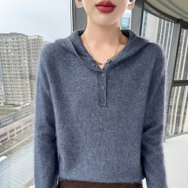 Demi-season velvet woolen base body-friendly sweater with hood
