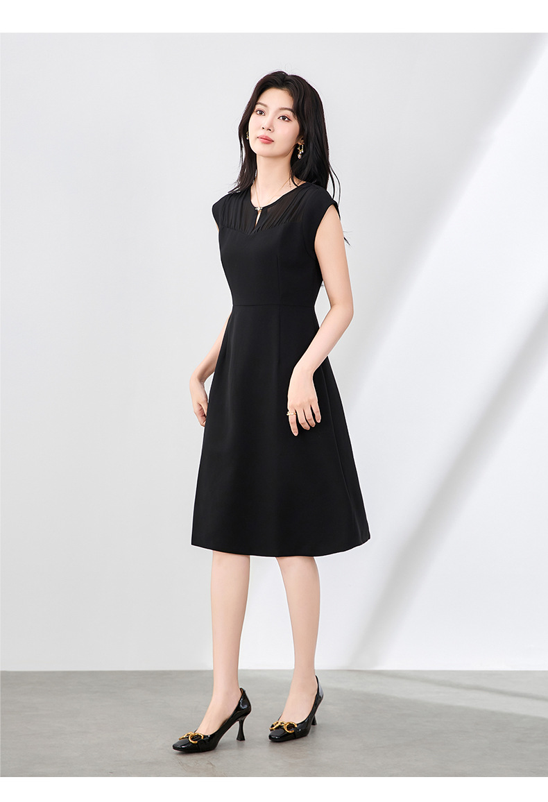 Đầm vest chữ A không tay phối voan mùa hè — Màu xanh da trời chi tiết 15