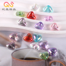 彩色透明镀彩穿孔小号桃心串珠DIY小爱心手机链手串饰品配件材料