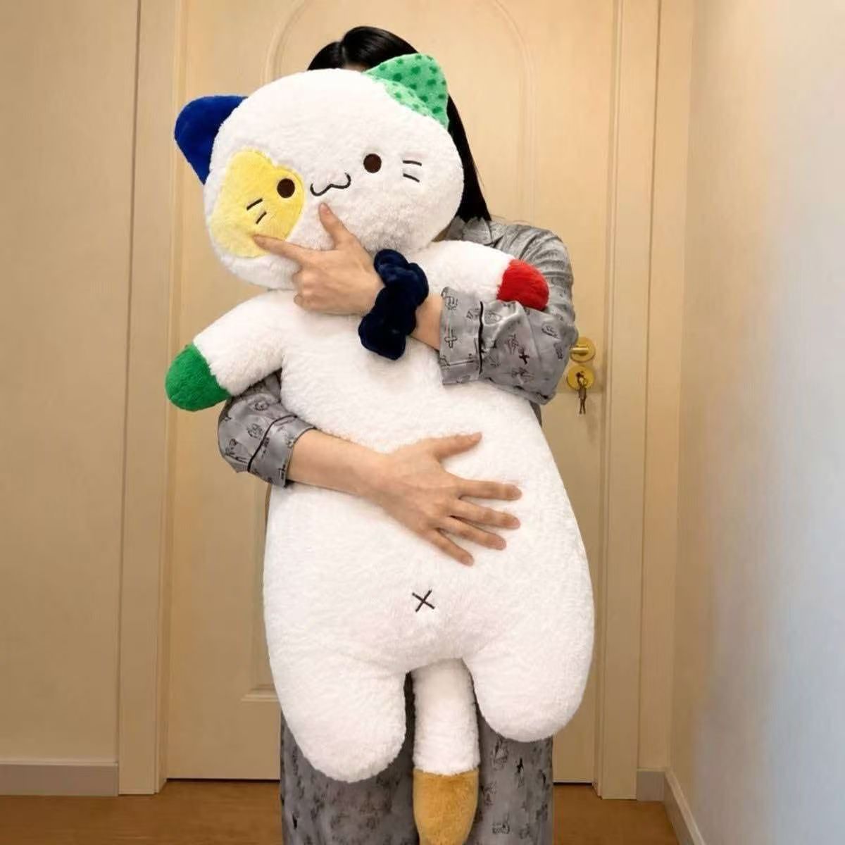 Little quirky cat pillow, big-eared cat plush toy, large long white cat stuffed toy, Qixi Festival gift