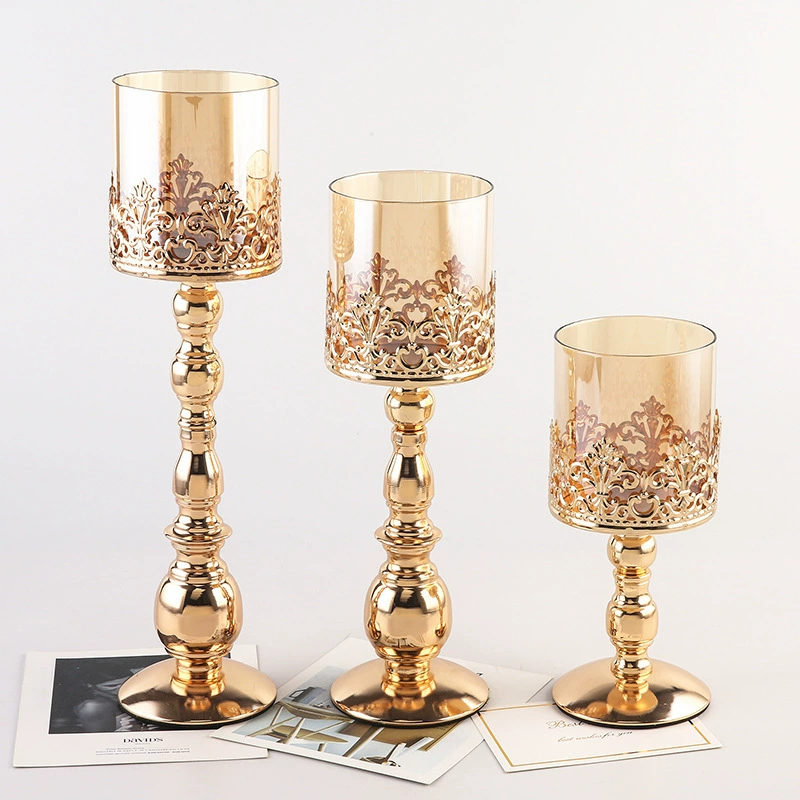 Amazon -plated iron -plated candlestick glass candlestick decoration retro wedding props Amazon creative candlestick
