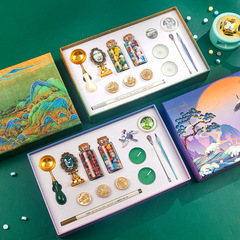 Classical Crane Fire Enamel Stamp Set, Beginner Wax Melting Fountain Pen Invitation Envelope Spoon Coloring Pen Candle National Trend Gift Box