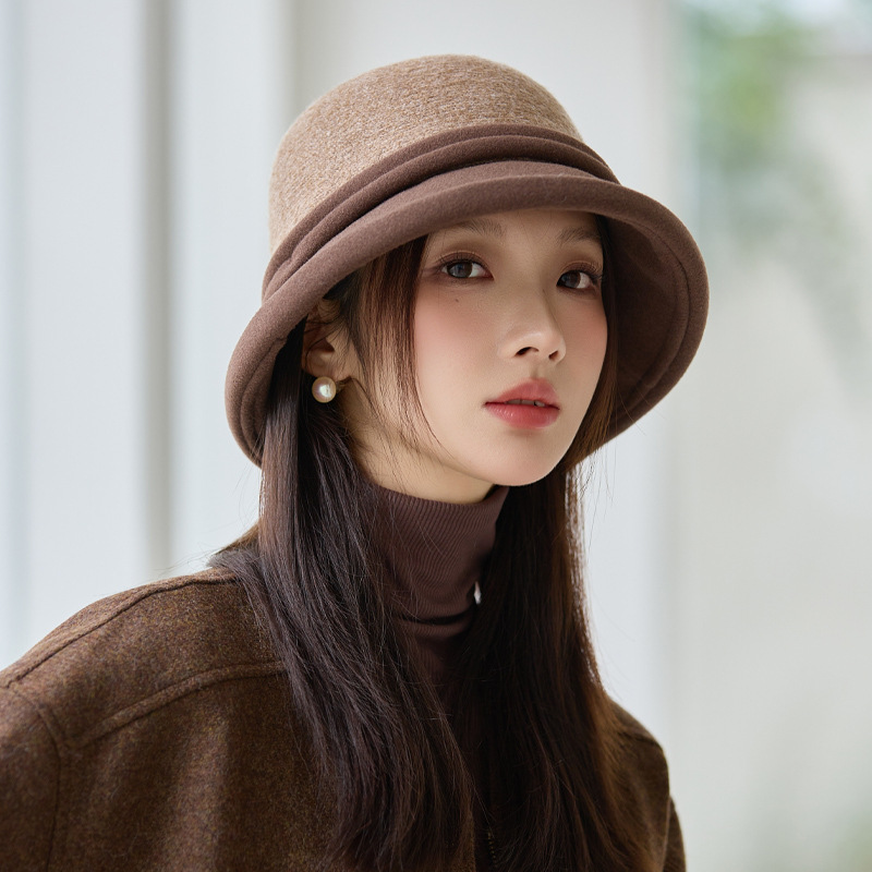 韩版秋冬季帽子女款时尚百搭大头围保暖盆帽蝴蝶结毛呢气质渔夫帽|undefined