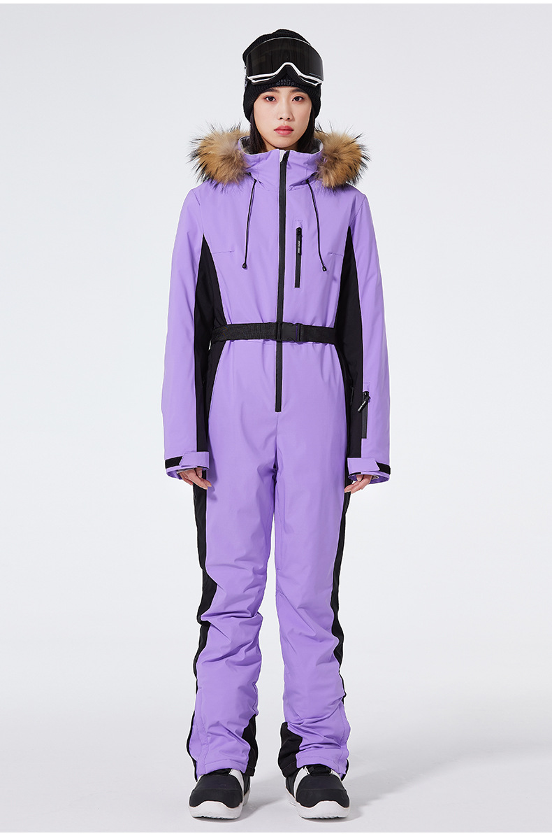 Combinaison de ski femme coupe slim – Combinaison de snowboard une pièce imperméable et coupe-vent | Vêtements de ski d'hiver à isolation thermique et poignets réglables_voghion.com