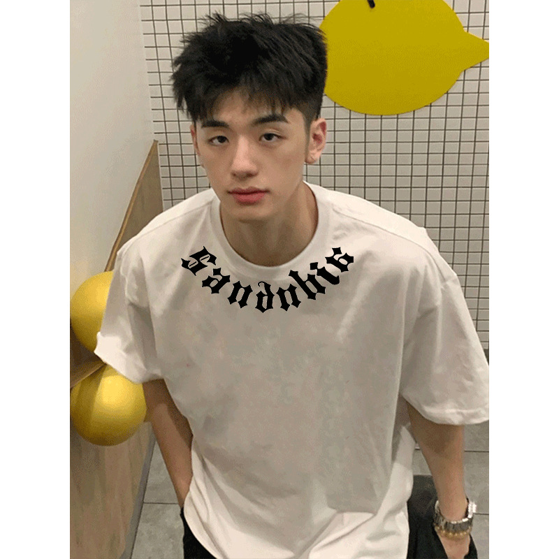 美式潮牌字母个性印花短袖恤男款夏季棉重磅高街白色上衣半袖