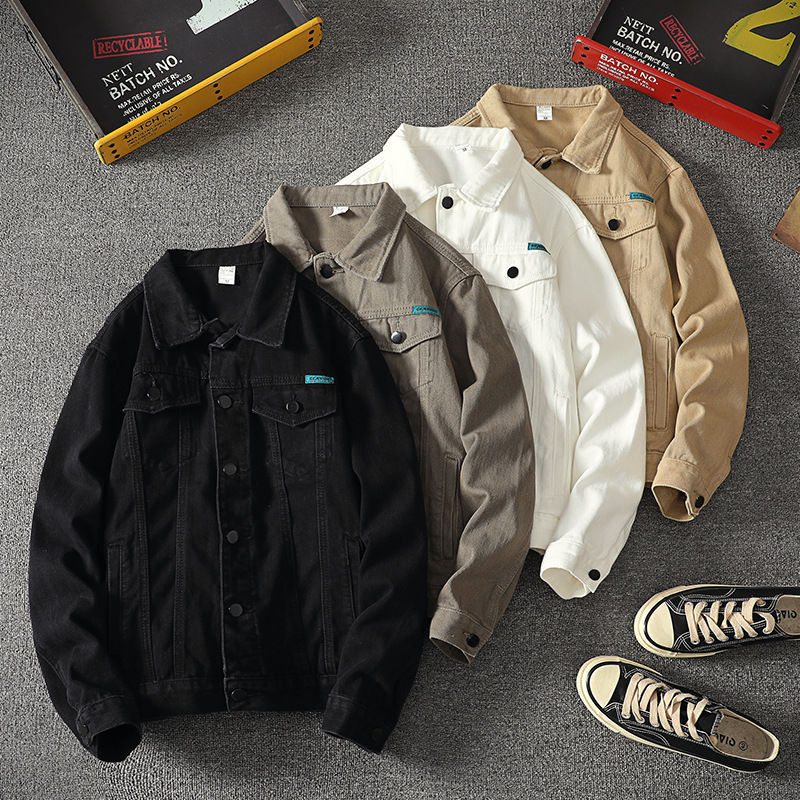 Ropa de hombre, ropa de trabajo, chaqueta corta con solapa, top informal de moda, chaqueta vaquera blanca, abrigo informal ajustado, ropa de trabajo, estilo coreano, moda de primavera y otoño._voghion.com