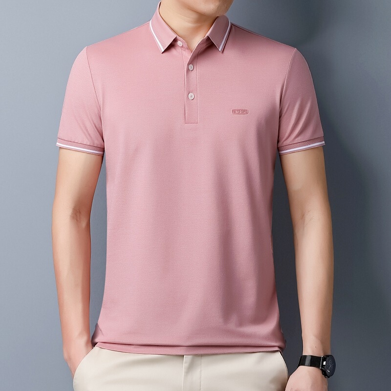 Brand genuine goods mulberry silk men's polo shirt 2024 Summer new casual non-ironing lapel men's short T-shirt
