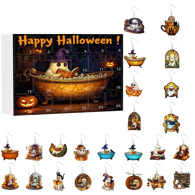 跨境Happy Halloween万圣节可爱幽灵盲盒女士时尚流行耳环耳饰|undefined