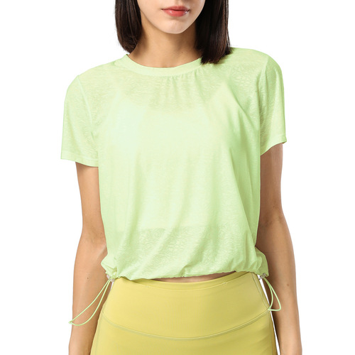 New Jacquard Round Neck Loose Yoga T-Shirt for Women Adjustable Drawstring Sports Fitness Vest Quick-Drying Yoga Top