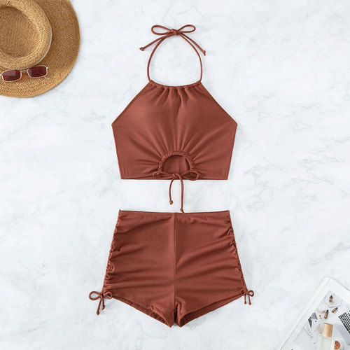 Bikini Western High-Waisted Straps Band Split Swimsuit Women Summer Flat Angle Sports Beach Bikini