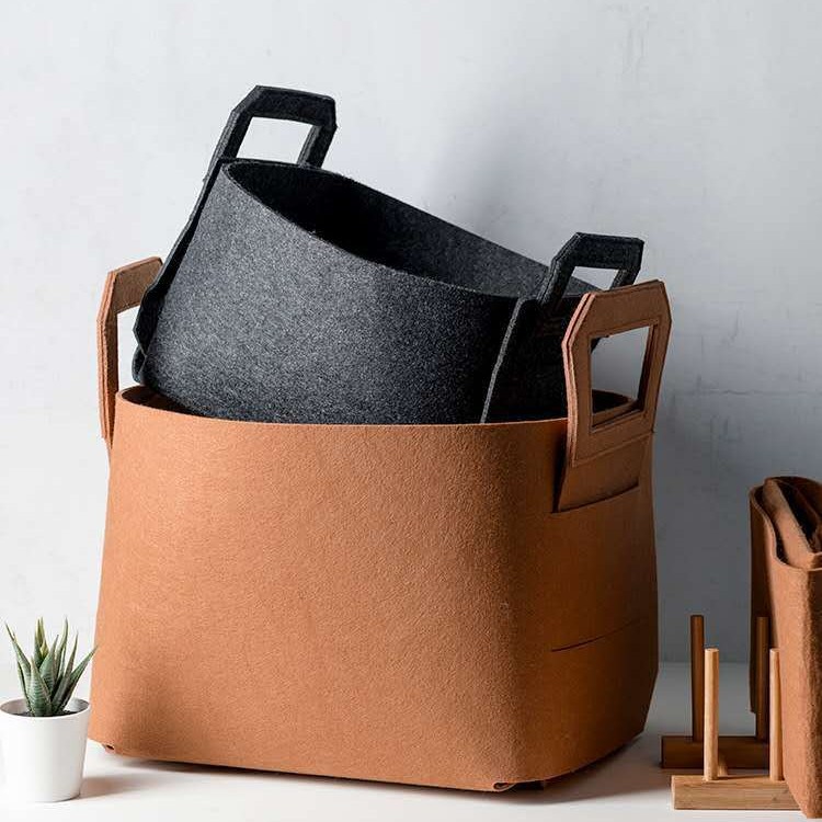 厂家批发北欧ins毛毡收纳篮 加厚一体可折叠手提杂物收纳筐储物篮