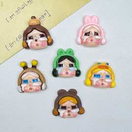 新品卡通亮面哭娃系列 树脂配件diy奶油胶发夹发绳冰箱贴衣帽材料