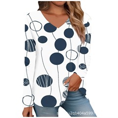 レディース長袖Vネック花柄植物プリントカジュアルファッションTシャツトップ