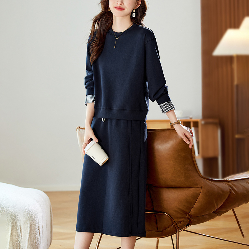 时尚休闲灰色运动装套装女2025新款秋季高级感上衣卫衣半身裙|undefined