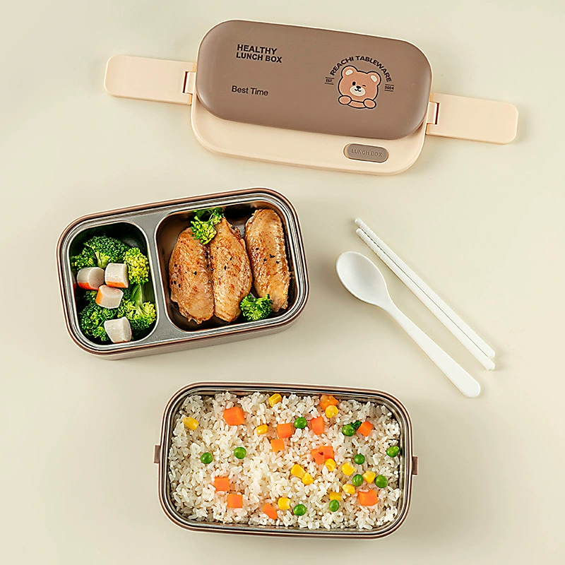 Cute double-layer thermos for elementary school students stainless steel, lunch box, dinner plate