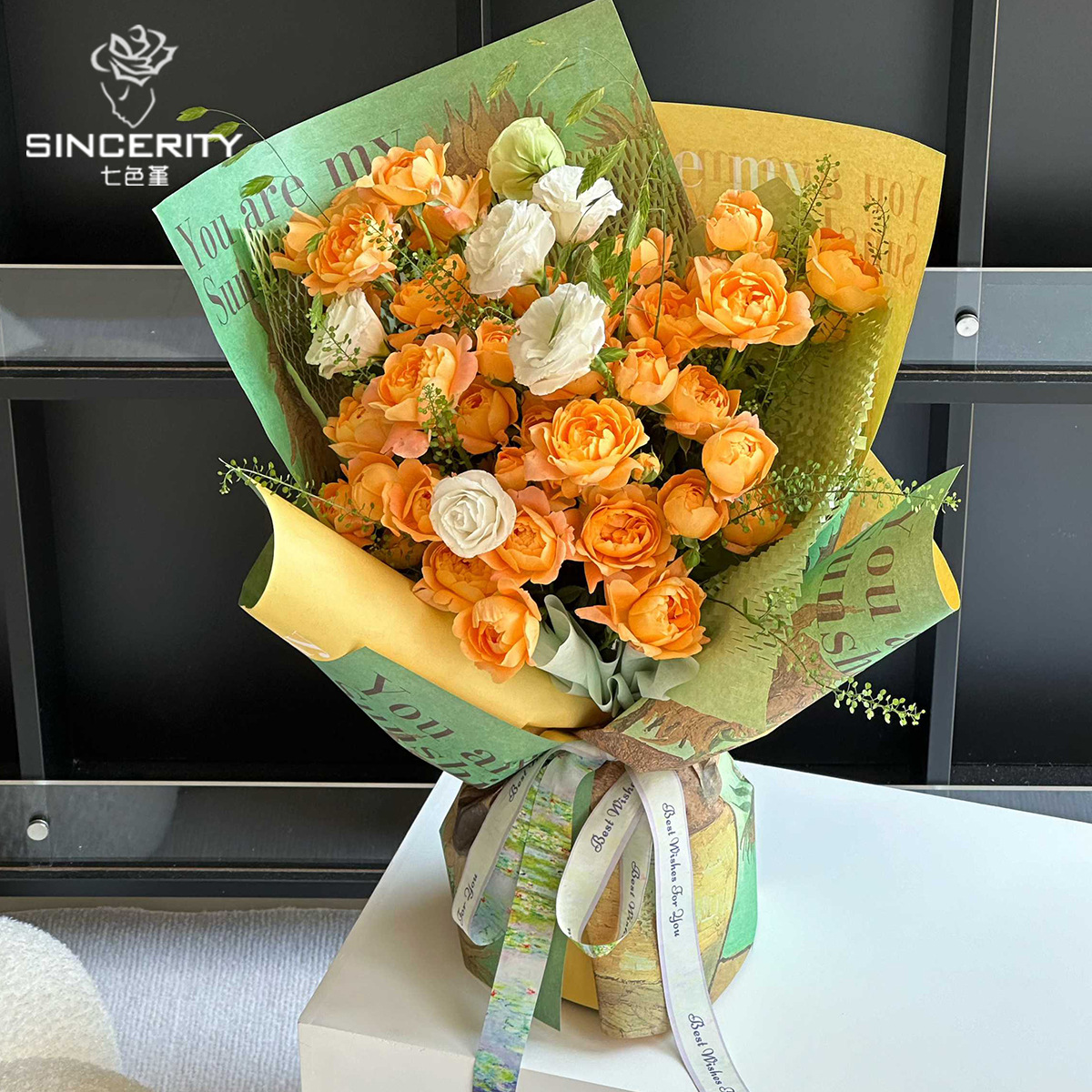 Cuatro colores cordier verde pintura al óleo de papel de embalaje de flores papel de embalaje de flores DIY hecha a mano