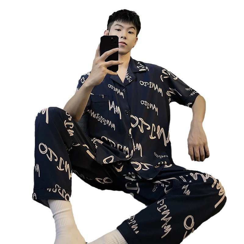 Pijama de verano de alta sensación de seda de hielo de tres piezas conjunto de manga corta estudiantes adolescentes ropa de casa de seda