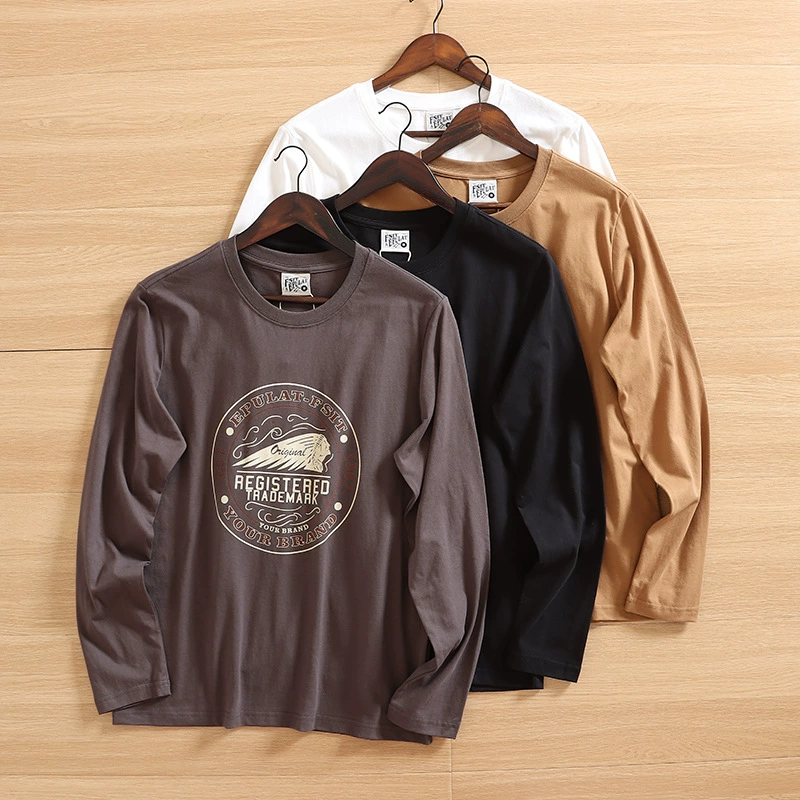 Американское ретро! Внешняя торговля осень новая! Мужская Мода печати моды случайный Круглый шею хлопка с длинным рукавом футболки