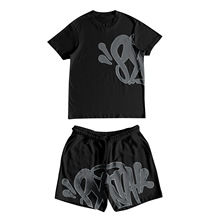 欧美式街头嘻哈男女字母印花宽松短袖上衣男夏潮牌休闲运动套装