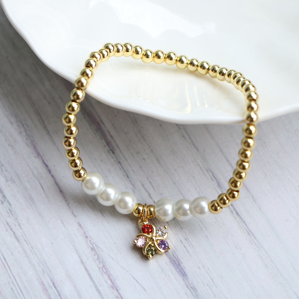 fashion pearl simple color zircon flower copper bracelet