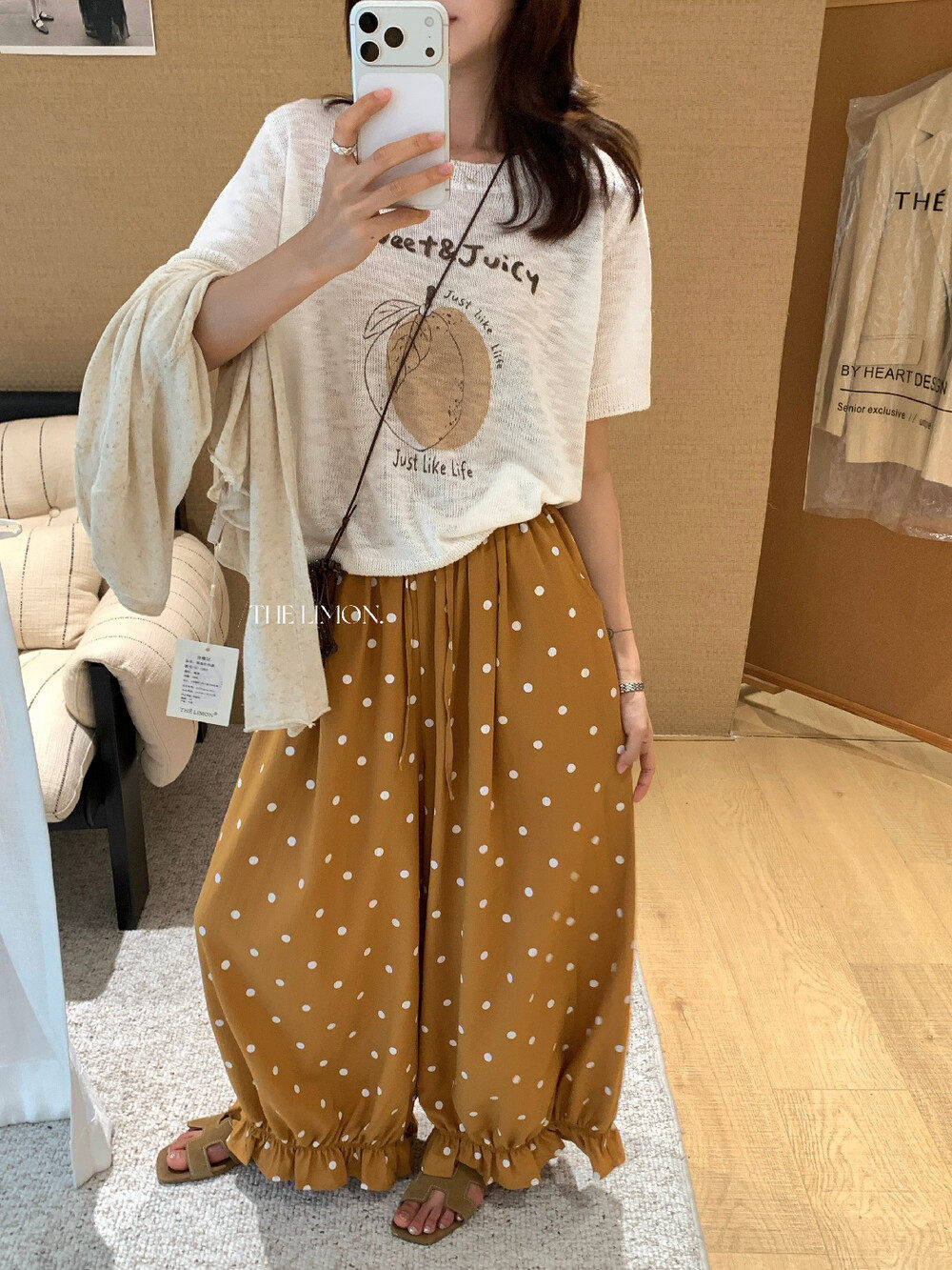Quần culottes nữ ống rộng chấm bi phong cách vintage, cạp chun, dáng suông rộng thoải mái — màu đen, Màu bí ngô, màu trắng, màu xám chi tiết 30