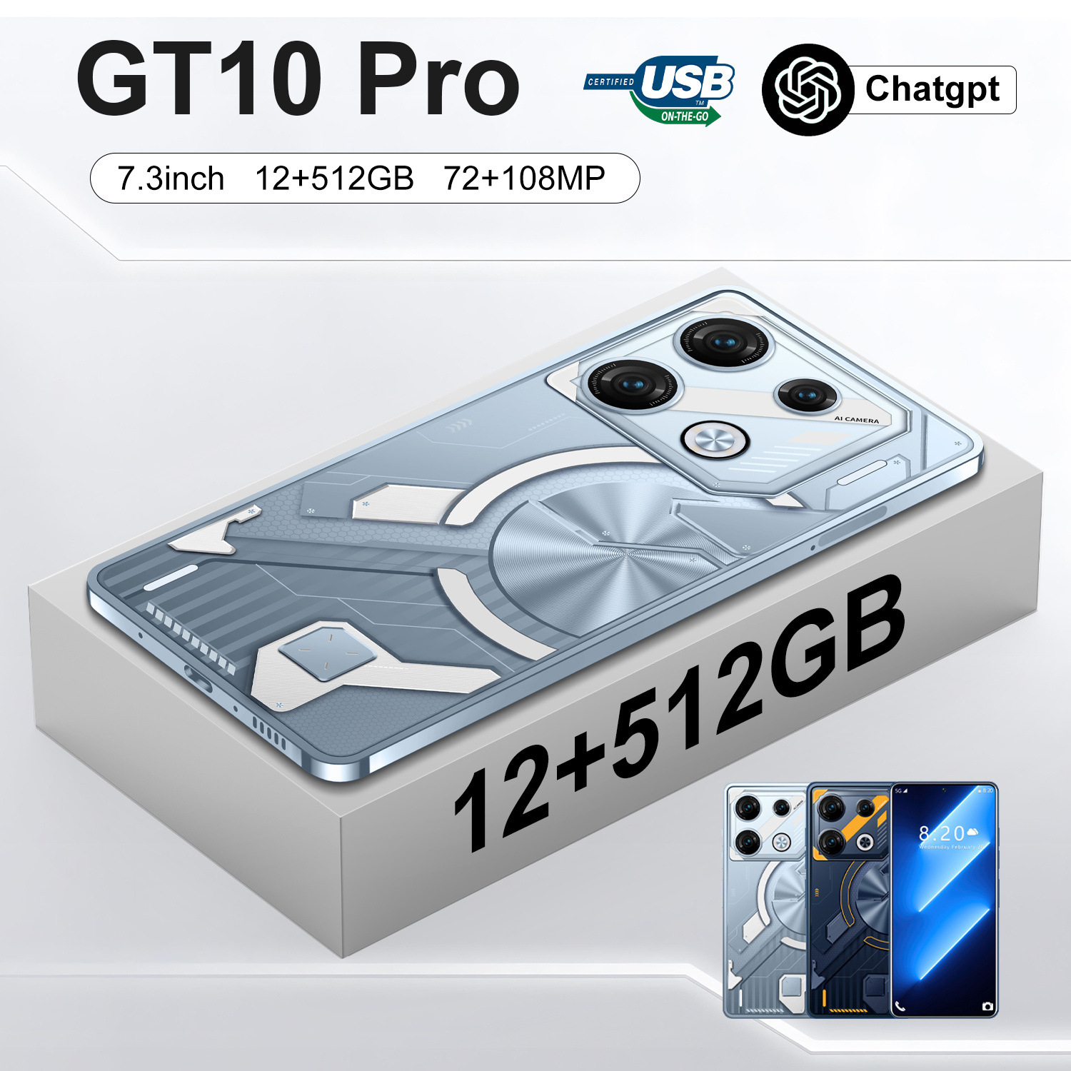 定制跨境热销GT10 Pro智能手机7.3外贸16+1T速卖通Ozon虾皮可代发