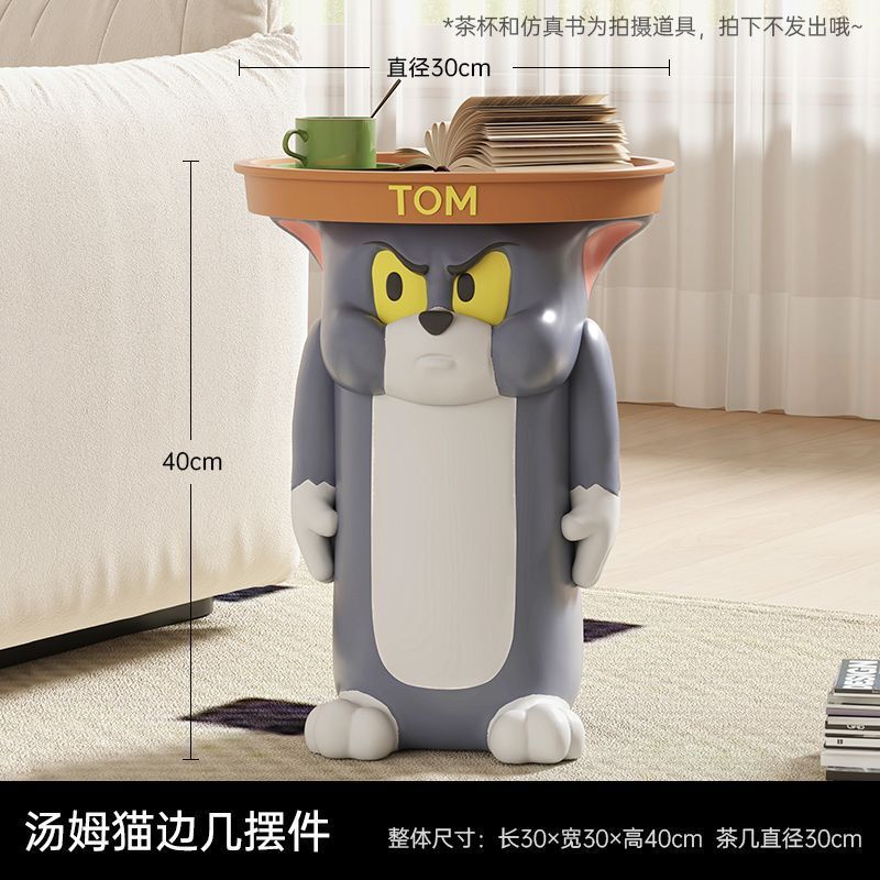 新款汤姆猫杰瑞鼠移动边几创意卧室卡通轻奢高级感床头柜落地摆件|undefined