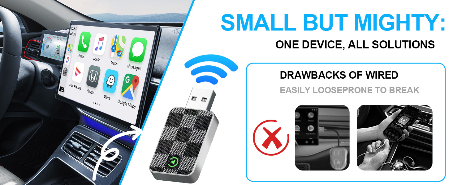 Cross-Border Best-Selling Wireless Carplay Box, Wired to Wireless Carplay Module, Supports Apple and Android Car Systems
